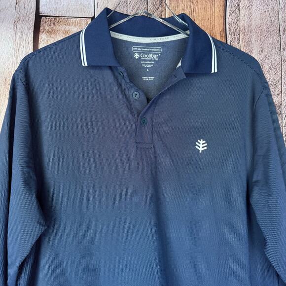 Coolibar Polo Shirt Links Long Sleeve Men Large Blue UPF 50 Sun Protection Golf - Picture 3 of 8